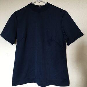 Vintage dark blue mock neck top. Hedy Knits of California. Size M/L.